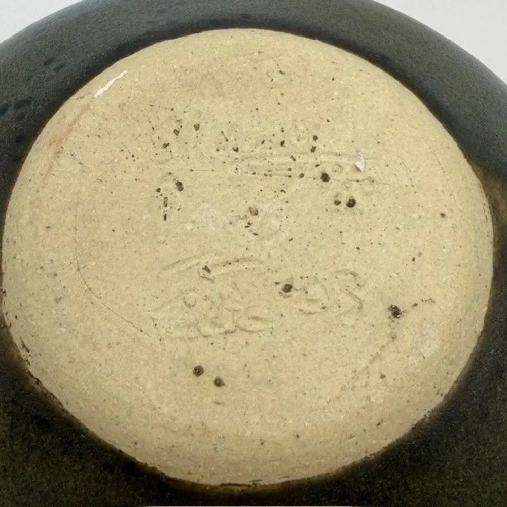 Hand Made Round Bud Vase Green Speckled Sphere Glazed Pottery 4